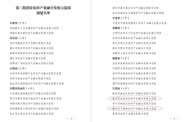 安博电子编制的金溪县、于都县农村产业融合发展示范园成功入选“第三批国家农村产业融合发展示范园”创建名单